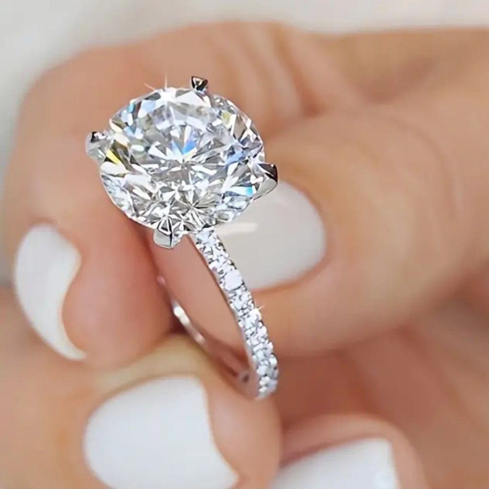 5 ct Moissanite Solitaire Ring 18k Over Sterling with Pave